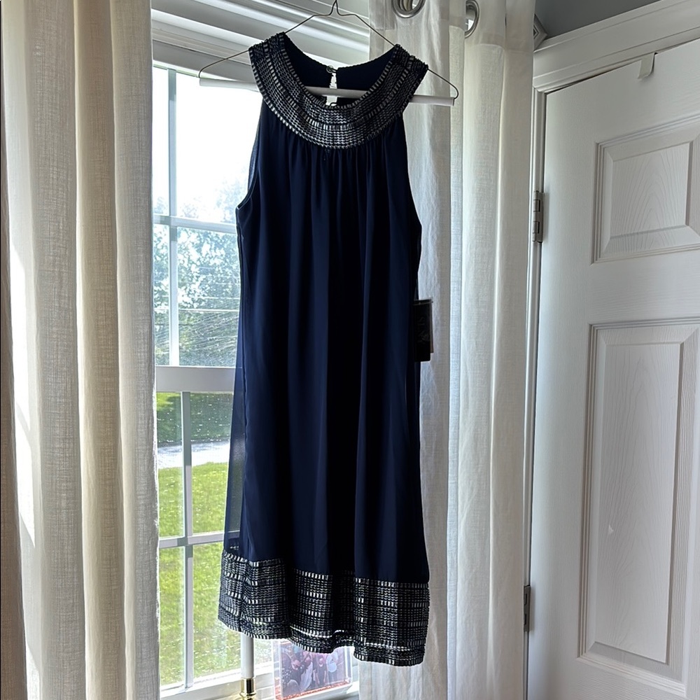 NWT medium dress- navy with silver detail